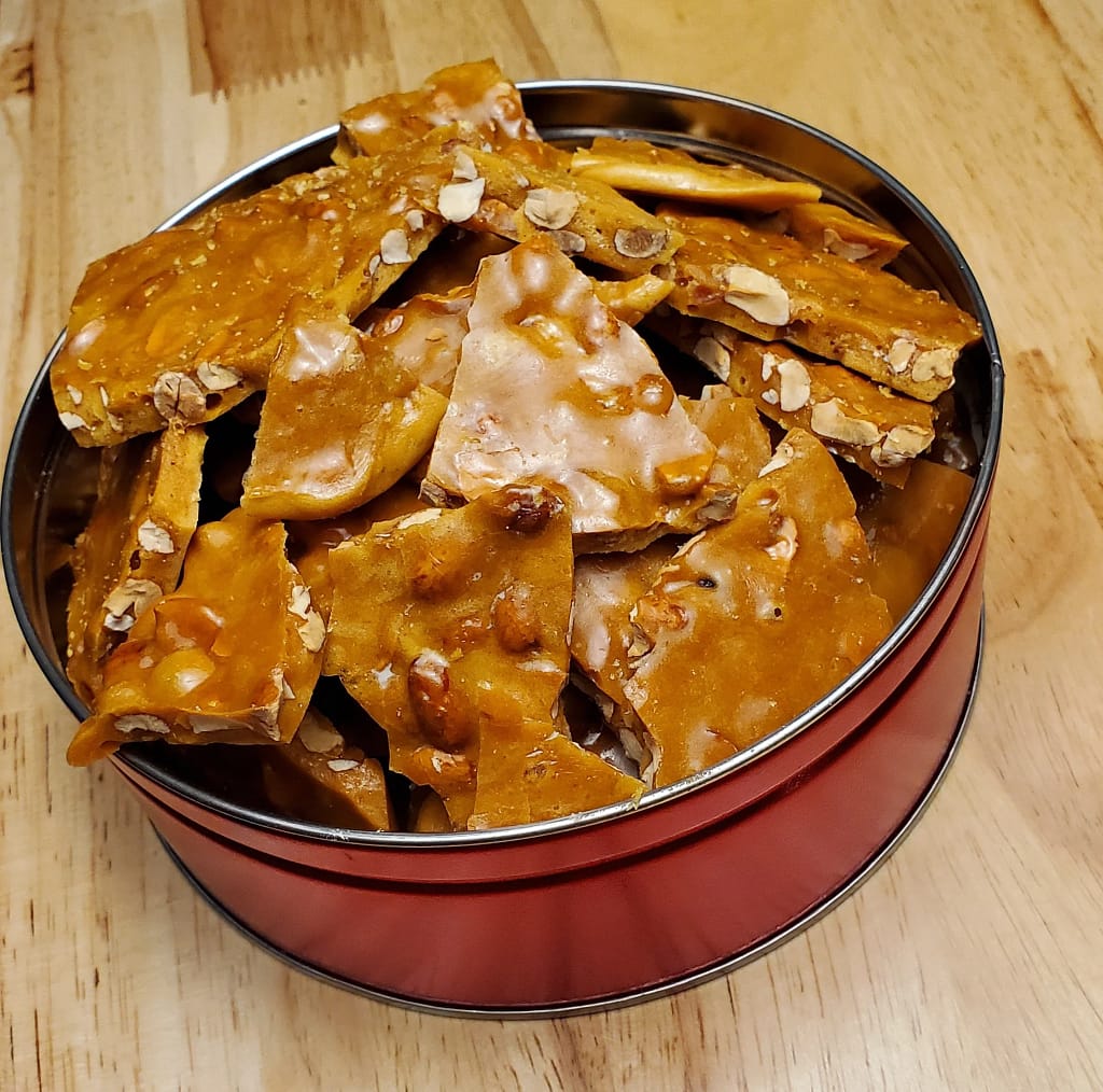 This is a picture of peanut and the end result of following the recipe on Lesliecooks.com. It is in a red decorative tin.